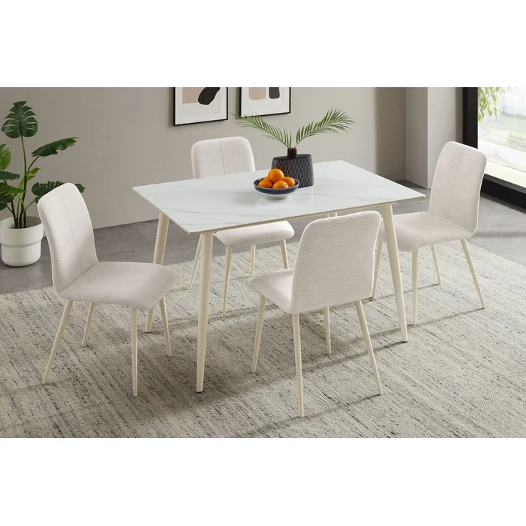 OTTO home Essgruppe Kryce, (Set, 5-tlg, 120 cm Esstisch + 4 Stühle), Strukturstoff, robustem Metallgestell, Tischplatte aus Sinterstein – Bild 5
