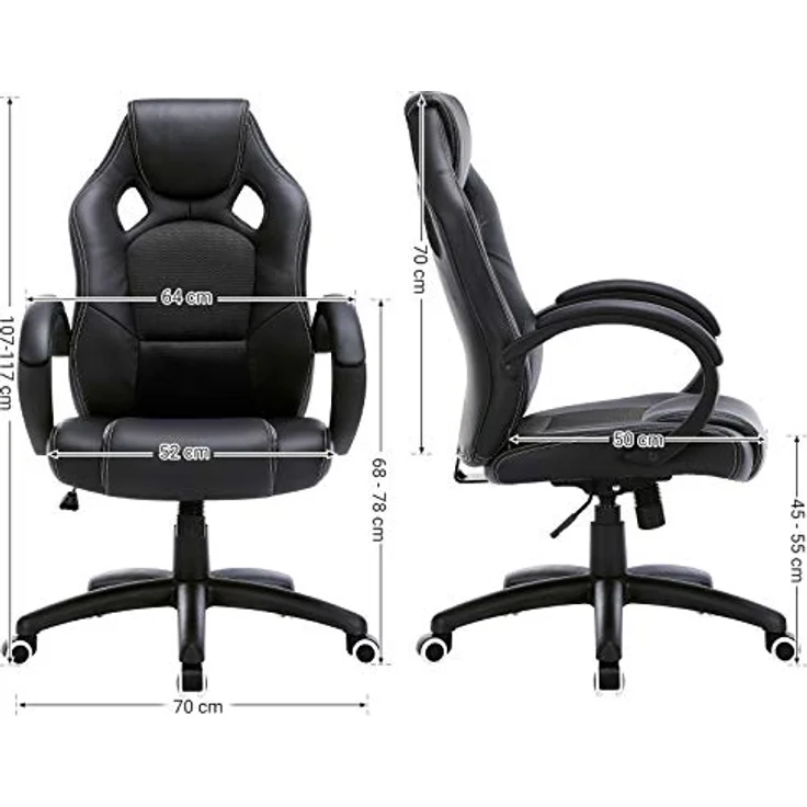 Songmics Racing Stuhl Bürostuhl Gaming Stuhl Chefsessel Drehstuhl PU, schwarz, OBG56B – Bild 4