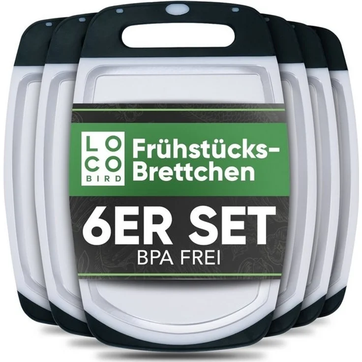Loco Bird Frühstücksbrett 6er Set - 25,5 x 16cm, Kunststoff, (PVC-Brettchen für die Küche, 6-St, Brettchen), Antibakterielles Frühstücksbrett aus Kunststoff – Bild 4