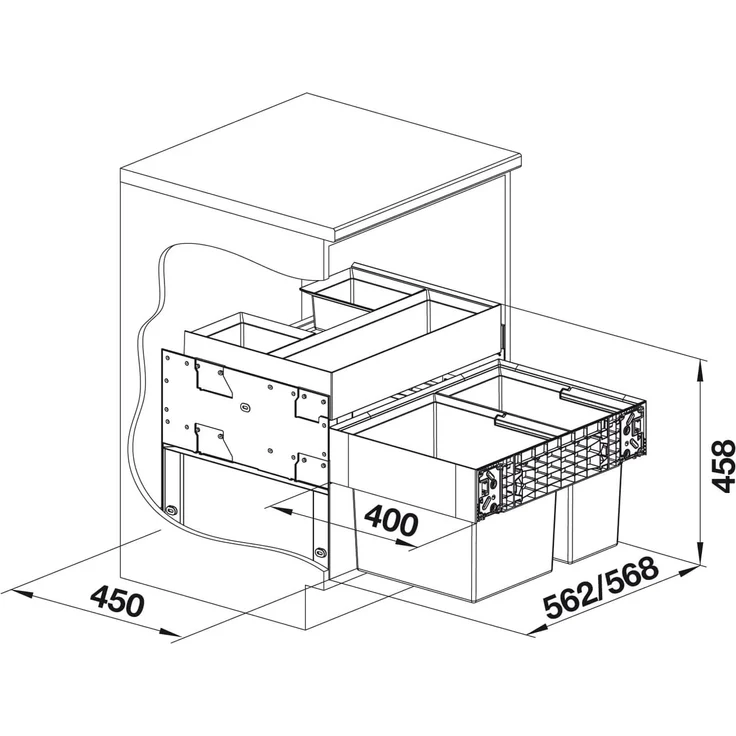BLANCO 526208 SELECT II 60/2 ORGA Abfallsystem 49 Liter (1x 30 u. 1x 19) für 60 cm Schrankbreite / Frontanbindung – Bild 6
