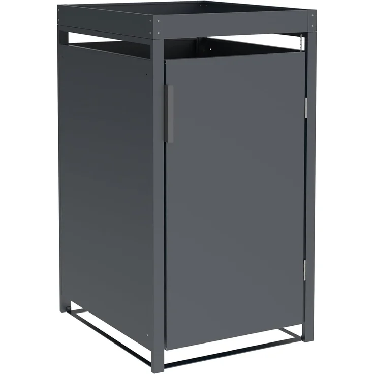 DEGAMO ULM Mülltonnenbox mit Pflanzwanne 1-er, Stahl verzinkt, anthrazit, 68x80x124cm für Tonnen bis 240 Liter – Bild 1