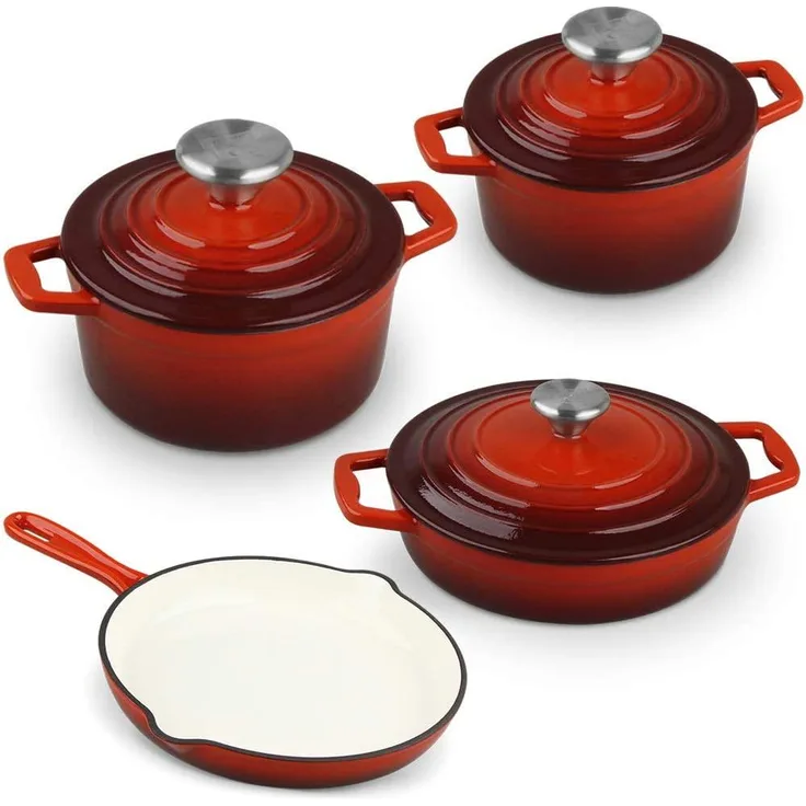 CS Koch-Systeme Topf-Set Xanten, Gusseisen (Set, 7-tlg, je 1 Fleischtopf Ø 16/26 cm, 1 Bratentopf Ø 24 cm, 1 Pfanne Ø 28 cm), Induktion