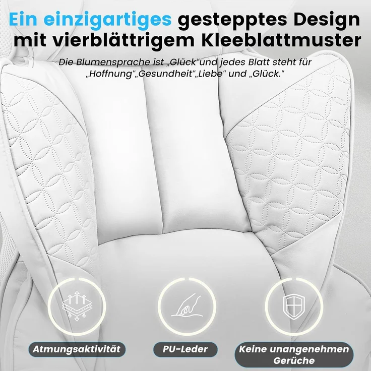 COMHOMA Gaming Stuhl, ergonomischer Bürostuhl, Schreibtischstuhl mit verstellbare Armlehnen, Taschenfederkern-Lendenwirbelstütze für große und hohe Personen, 180 kg, breiter Sitzfläche, weiß – Bild 3