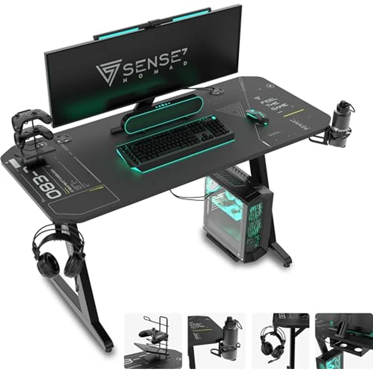 SENSE7 Schreibtisch Nomad Cybernetic, Gaming Tisch 100x50, PC Tisch mit Kopfhörerhaken, Getränkehalter, Controller Halter, Gaming Computertisch mit Kohlefaseroberfläche, Ergonomischer Gaming Desk – Bild 5