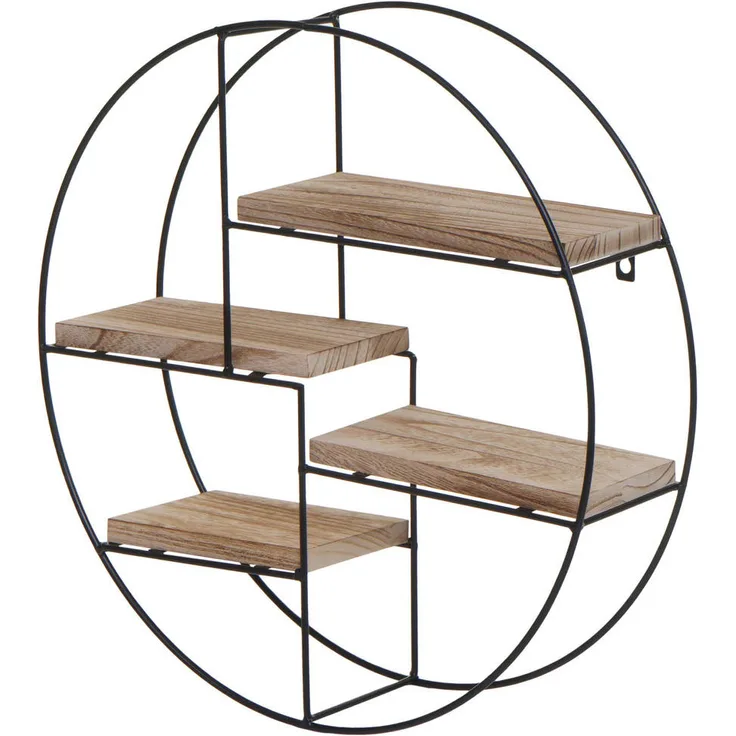 MCW Wandregal, Beige, Massivholz mit 4 Regalböden, Industriedesign, 45x45x11 cm