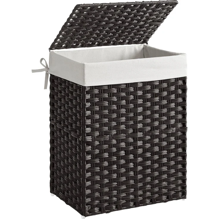 Songmics Wäschekorb handgeflochten, Rattan Schwarz, 90L 46 x 33 x 60 cm – Bild 1