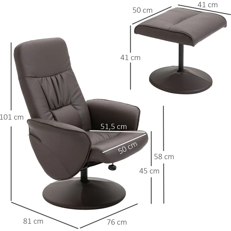 HOMCOM Relaxsessel, Metall, Kunstleder, Braun, 81L x 76B x 101H cm – Bild 3