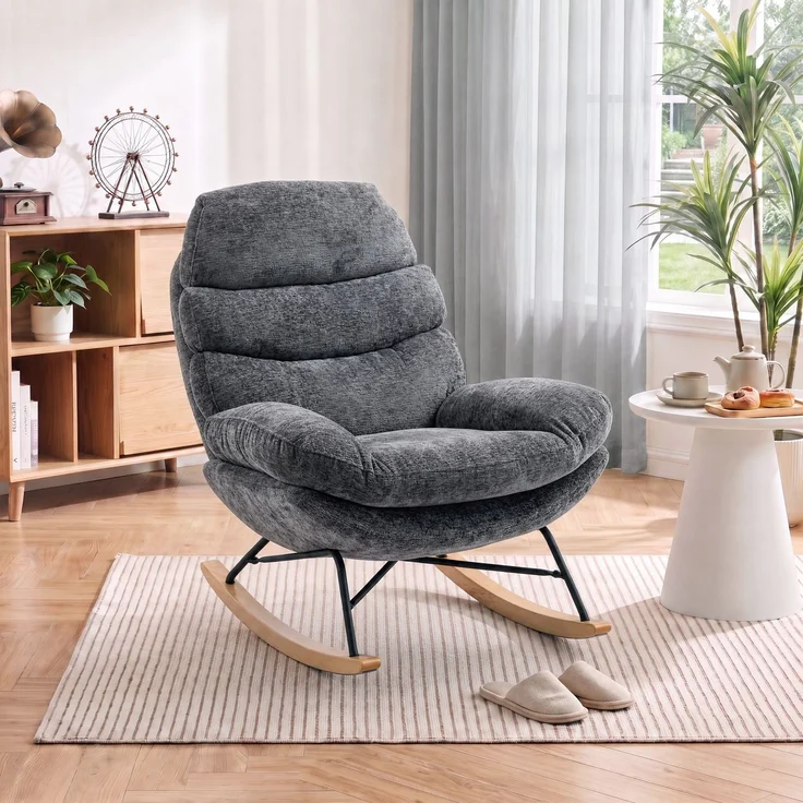 HOMCOM Schaukelstuhl, Polyester, Schaumstoff, Dunkelgrau, 80 x 103 x 91 cm – Bild 9