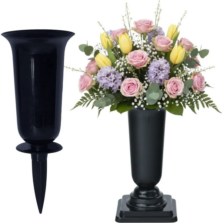 matches21 HOME & HOBBY Dekovase Grabvasen mit Erdspieß und Sockel 2er Set (31, 32 cm) grau (2 St), Wetterfeste Grabschmuck Friedhofsvasen zum Stecken, Hinstellen – Bild 1