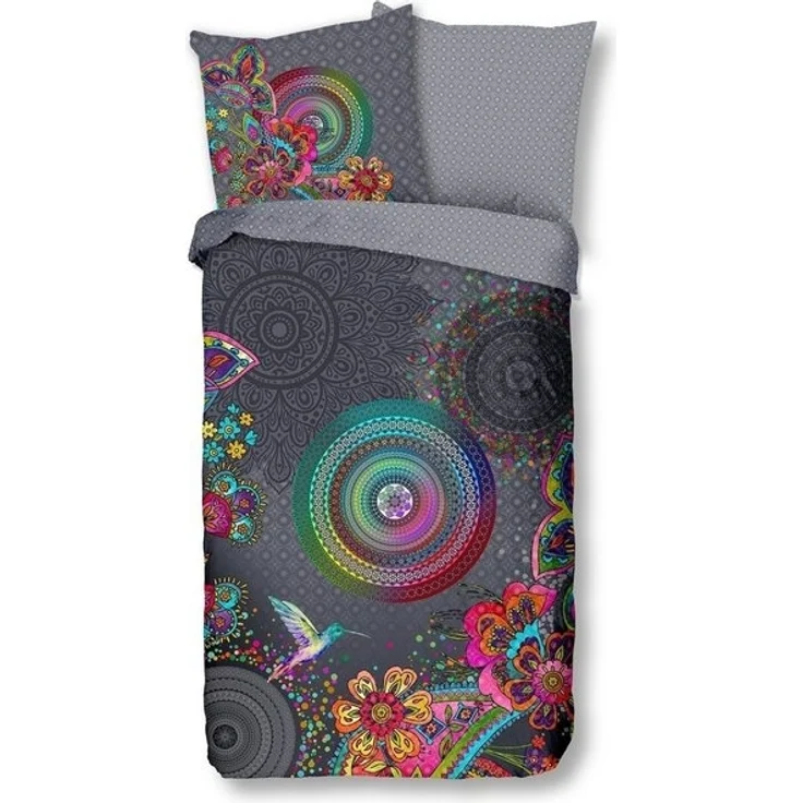 Traumschloss Bettwäsche Comfort Baumwolle, Flanell, 2 teilig, bunte Mandalas auf grauem Hintergrund – Bild 3