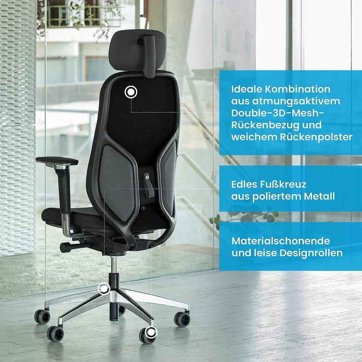 Ergotopia® MasterBack Executive ergonomischer Bürostuhl mit 3D Neigungsmechanik - Premium Schreibtischstuhl Made in Germany mit Lordosenstütze, Synchronmechanik & verstellbaren 5D Armlehnen – Bild 7