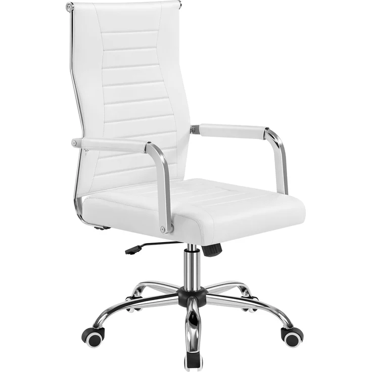 Yaheetech Bürostuhl ergonomischer Schreibtischstuhl mit Armlehnen, Chefsessel Computerstuhl hoher Rückenlehne, Arbeitsstuhl mit Wippfunktion bis 136 kg Belastbar Weiß – Bild 1