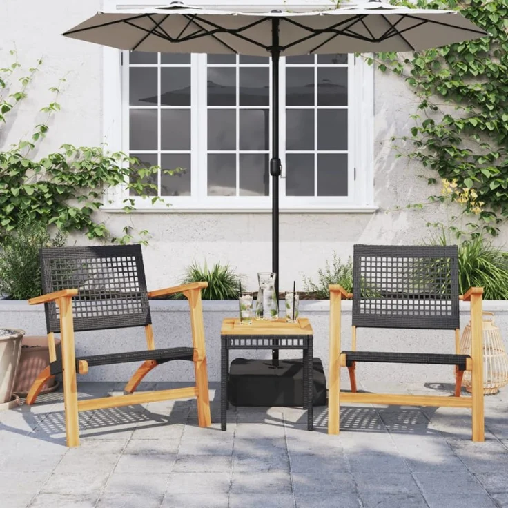 vidaXL Gartenstühle 2 Stk. Schwarz Poly Rattan und Akazienholz 365868 – Bild 9