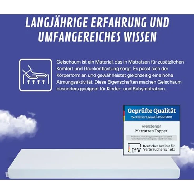 Arensberger Matratzen Topper ESSENCE, 90x200cm, Gelschaum, waschbarer Bezug, 5cm Höhe, geeignet für Federkern- und Schaumstoffmatratzen – Bild 4