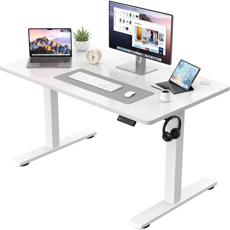 JUMMICO Höhenverstellbarer Schreibtisch KOMPLETTE TISCHPLATTE Elektrischer Schreibtisch Höhenverstellbar mit Memory-Funktion Steh-Sitz Tisch Computertisch 110x53 cm Weiß