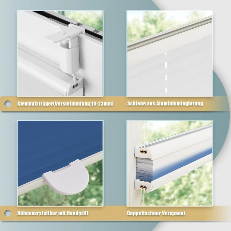 Plissee mit Farbverlauf 85x130 cm(BxH) Blau-Weiß plissees klemmfix ohne Bohen Blickdicht Faltrollo Lichtdurchlässig Rollos für Fenster ohne Bohren – Bild 5