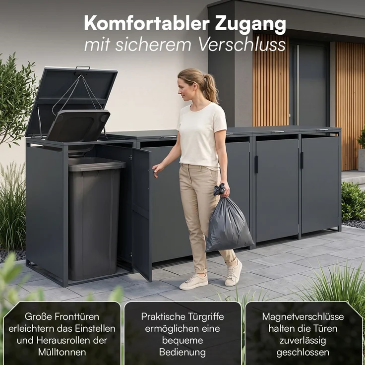 STEELSØN 'Thoria' Mülltonnenbox 5er je 120 Liter, anthrazit, Mülltonnenverkleidung aus Stahl, wetterfest, 102x62x294,5 cm, Müllbox für 5 Tonnen – Bild 5