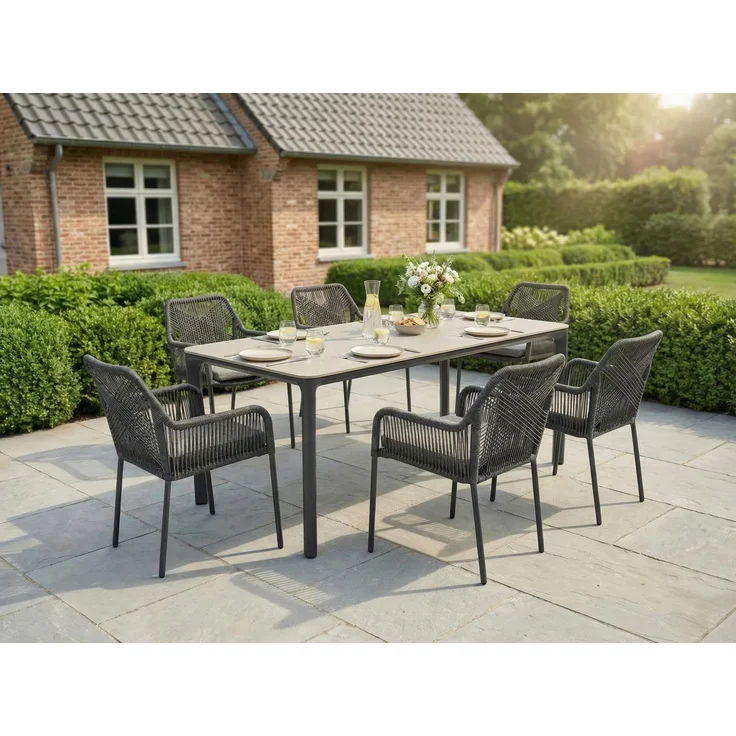 LC Garden »Stilo« 6er Set Gartenstühle Rope Anthrazit Armlehnstühle inkl. Sitzkissen – Bild 2