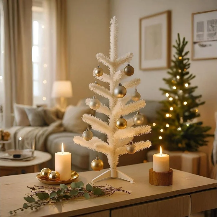 Künstlicher Weihnachtsbaum Weiß 30 und 60 cm – Deko Tannenbaum Weihnachten mit stabilem Standfuß – Nadelt nicht, ideal für Tisch & Fensterbank – Bild 5