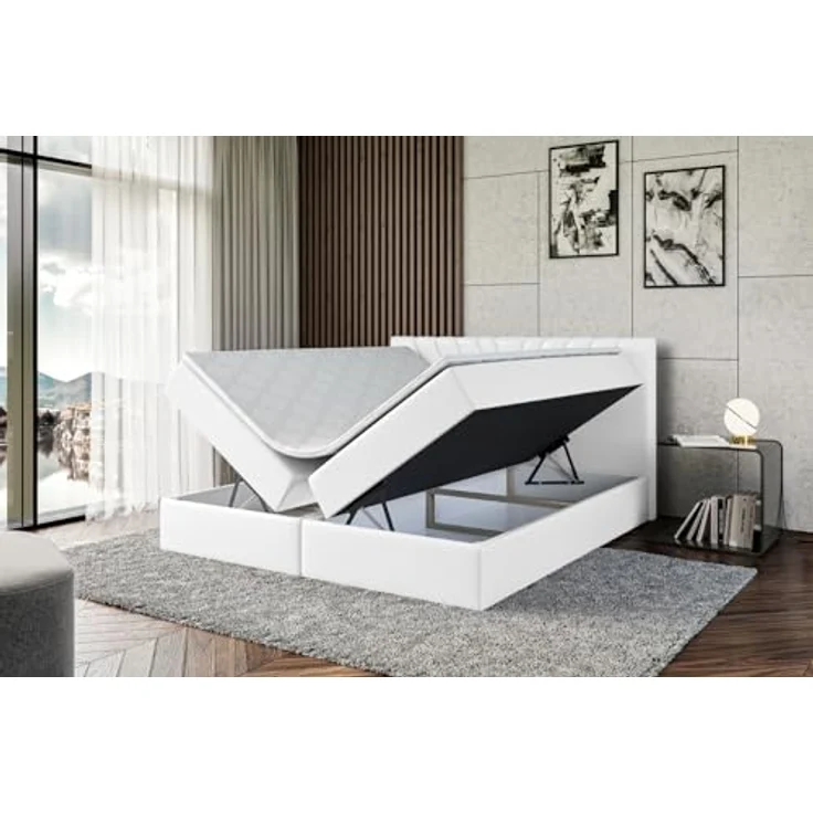 ALTDECOR ERNINA Boxspringbett 160 x 200 cm, Schwarz Kunstleder, mit H3 Matratze, Topper und Bettkasten – Bild 6
