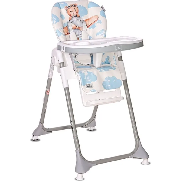Lorelli Kinderhochstuhl Felicita, faltbar, verstellbar, 5-Punkt-Gurt, 2 Räder blau Bär