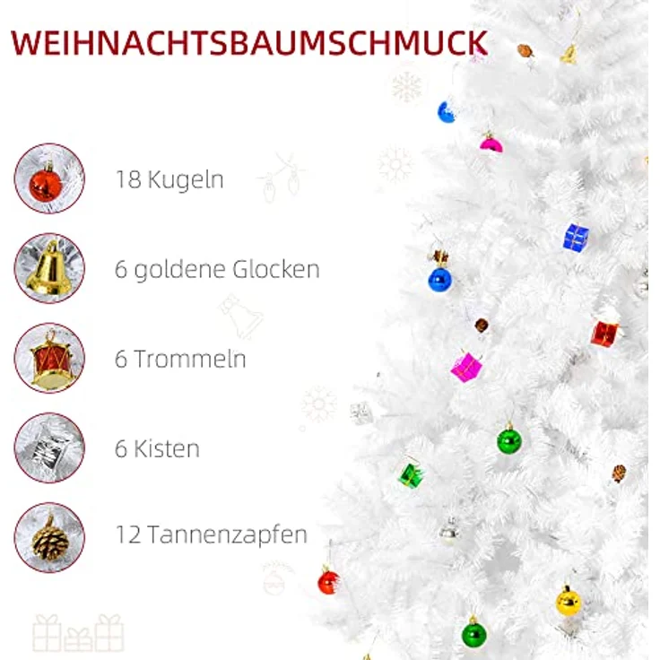HOMCOM Künstlicher Weihnachtsbaum Künstlicher Weihnachtsbaum inkl. Metallständer, 105x180 cm (BxH), weiß – Bild 4