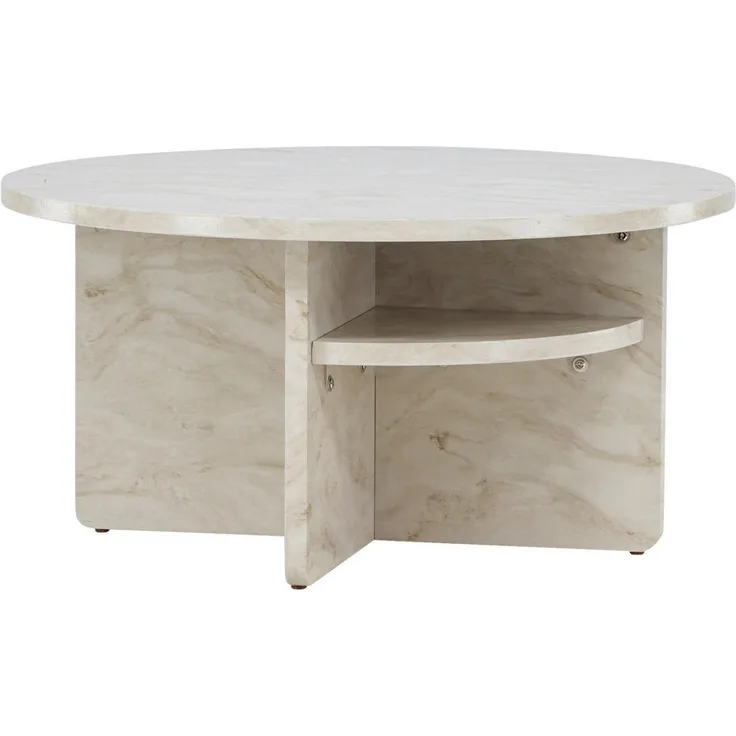 Livetastic Couchtisch Beigefarben, runder Tisch in Marmoroptik, 85x42x85 cm, Holzwerkstoff für Wohnzimmer