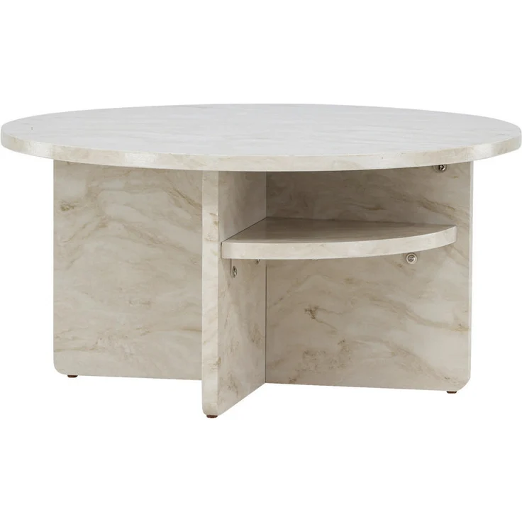 Livetastic Couchtisch Beigefarben, runder Tisch in Marmoroptik, 85x42x85 cm, Holzwerkstoff für Wohnzimmer