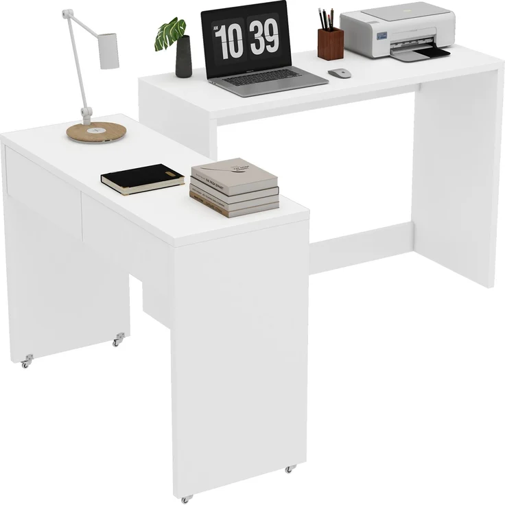 Regalschreibtisch + Kommode-2-in-1 Kompaktschreibtisch, ausziehbar,der gesamte Tisch ist aus 1,8 cm starkem Holz gefertigt, mit Rollen ausgestattet, flexibel kombinierbar,Faltbarer Schreibtisch – Bild 6