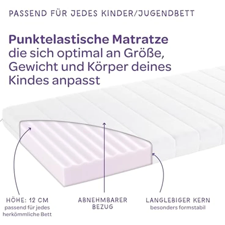 Träumeland - Matratze für Kinder & Jugendliche 90x200 cm | Duo Sleep Basic - Optimale Härtegrad - Oeko-TEX Zertifiziert & hygienisch Dank waschbarem Bezug (90 x 200 x 12) – Bild 5