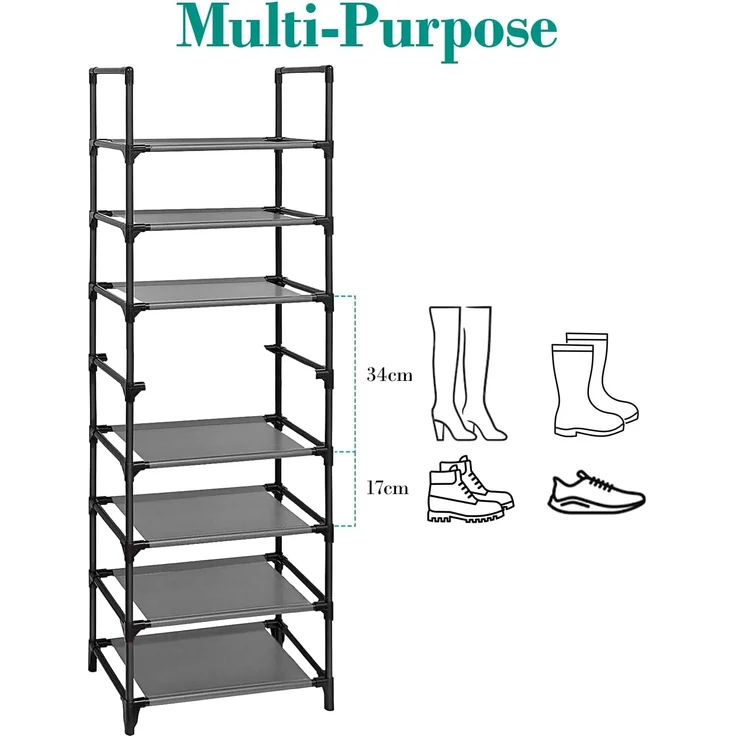 edihome, Schuhregal, 8 Ebenen, (46 x 27 x 141 cm), Schuhschrank Schmal, Schmale und hohe Schuhregale aus Kunststoff, Vertikal, Regal, Show Rack (8 Ebenen) – Bild 6