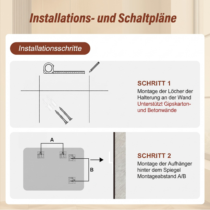 Badezimmerspiegel 50x70 cm, rahmenlos mit abgerundeten Ecken, horizontal oder vertikal montierbar – Bild 6
