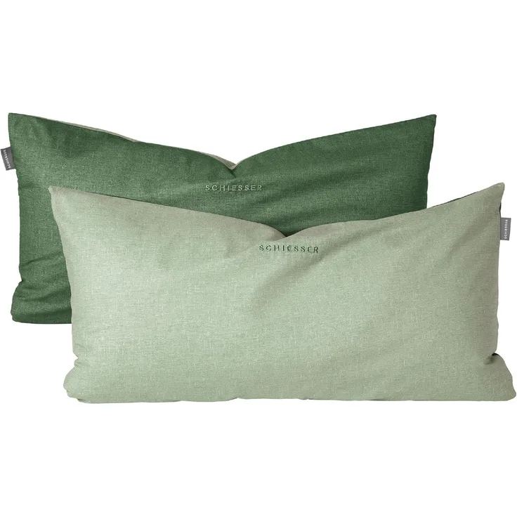 Schiesser Kissenhüllen, 2 Stück, Wendeoptik, Made in Green, Baumwolle in Renforcé-Qualität, 40x80 cm, Hellgrün-Grün