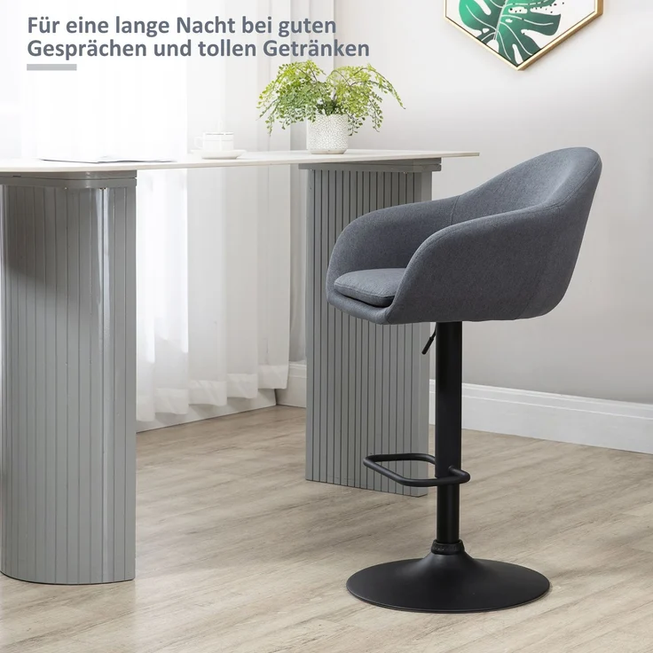 Barhocker höhenverstellbar mit Lehne und mit Fußstütze; 110kg belastbar Leinenoptik, 54 cm x 54 cm x 112 cm, Grau--Dunkelgrau--54x54x112cm--YOUDENOVA – Bild 4
