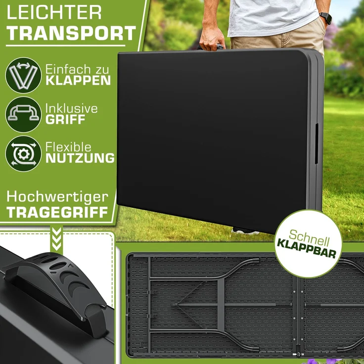 tillvex klappbarer Gartentisch, Kunststoff schwarz, 220x70 cm – Bild 3