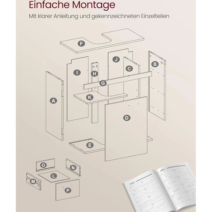 VASAGLE Waschbeckenunterschrank, Badezimmerschrankmit 3 große Schubladen, 2 Fächer, auch für Waschbecken mit Beckensäule, Badezimmer-Unterschrank mit Füßen, 30 x 70 x 64 cm, wolkenweiß BBK504W01 – Bild 9