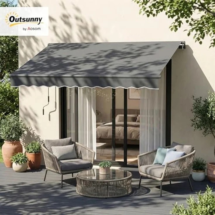 Outsunny Markise inkl Kurbel & Wandhalterung (Terrassenmarkise, 1-St, Gelenkarmmarkise) für Terrasse Balkon Dunkelgrau – Bild 2