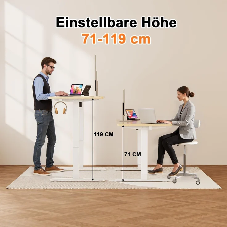 JUMMICO HöHenverstellbarer Schreibtisch Standing Desk Elektrischer Schreibtisch Höhenverstellbar mit Memory-Funktion 100x60 cm,Beige – Bild 5
