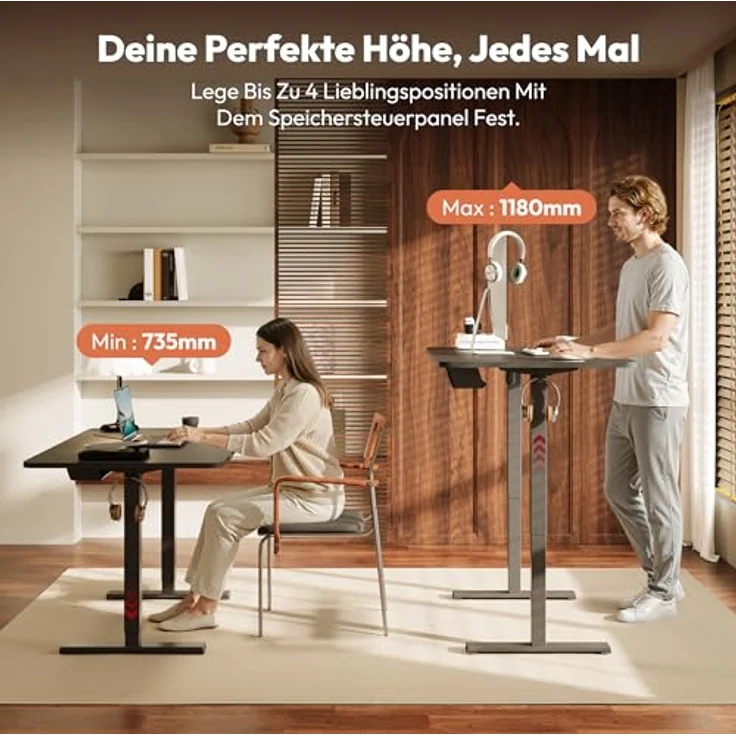 SANODESK Höhenverstellbarer Schreibtisch KOMPLETTE TISCHPLATTE Schreibtisch Höhenverstellbar Elektrisch Ergonomischer Steh-Sitz Tisch Computertisch für Heimbüro Homeoffice 120x60 cm(schwarz) – Bild 7