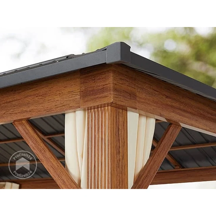 Gartenpavillon 3x3 m Holzoptik, Stahldach Hardtop 4 Seitenteile in champagner – Bild 4