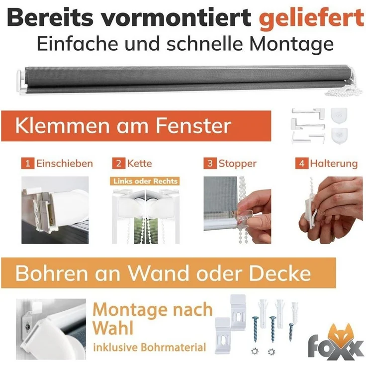 Doppelrollo Doppelrollo Klemmfix weiss 50x140 cm, Foxx – Bild 3