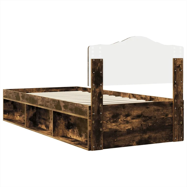 vidaXL Bettrahmen Geräucherte Eiche 90 x 200 cm Massives Kiefernholz 3412947 – Bild 8