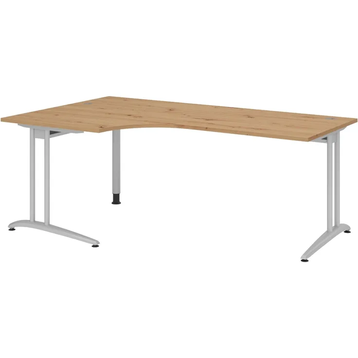 bümö Eckschreibtisch groß, Serie 200x120 cm, Tischplatte aus Holz in Asteiche, Gestell aus Metall - Schreibtisch L Form, großer Tisch für's Büro, Computertisch, Bürotisch, BS-82-R