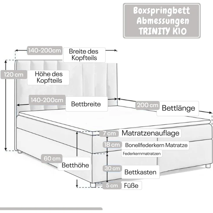 Best for Home Boxspringbett mit Bettkasten Trinity K-10 Bonellfederkern inkl. 7 cm Topper (Bonell-Matratze, gepolstertes Kopfteil, Doppelbett versch. Größen, 140x200 160x200 180x200 200x200 cm), Handwerksqualität, TOP Preis-Leistungs-Verhältnis – Bild 4