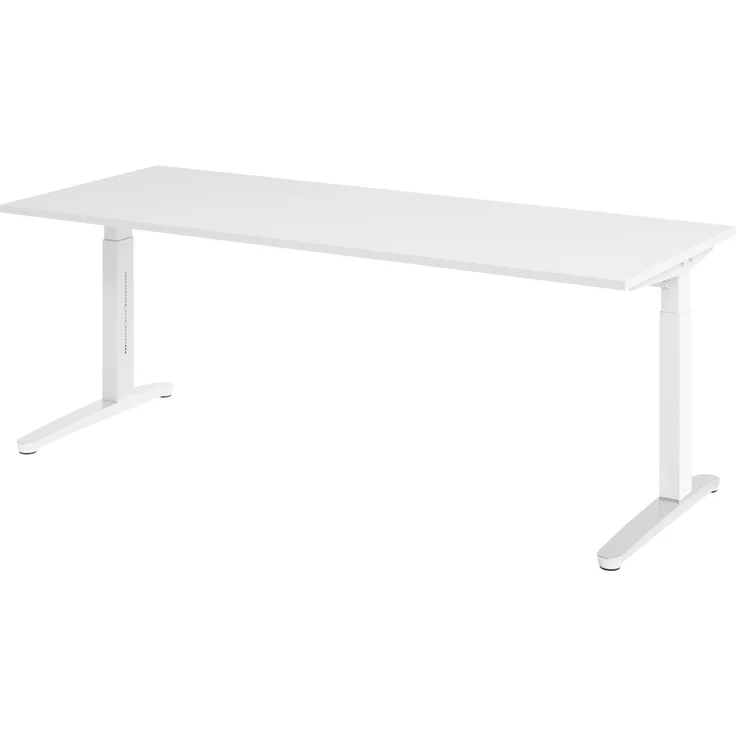 bümö manuell höhenverstellbarer Schreibtisch 200x80 in weiß, Gestell in weiß/alu - PC Tisch höhenverstellbar & groß, höhenverstellbarer Tisch Büro, großer Computertisch verstellbar, X20-W-WC – Bild 1
