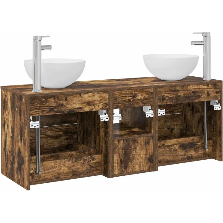 vidaXL Badezimmerschrank-Set 3 stk. Geräucherte Eiche 129 x 35 x 80 cm 3405791 – Bild 8