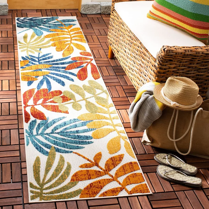 Safavieh Modern Teppich für Innen - & Außenbereich - Cabana Collection, Kurzer Flor, Creme und Rot, 80x180 cm