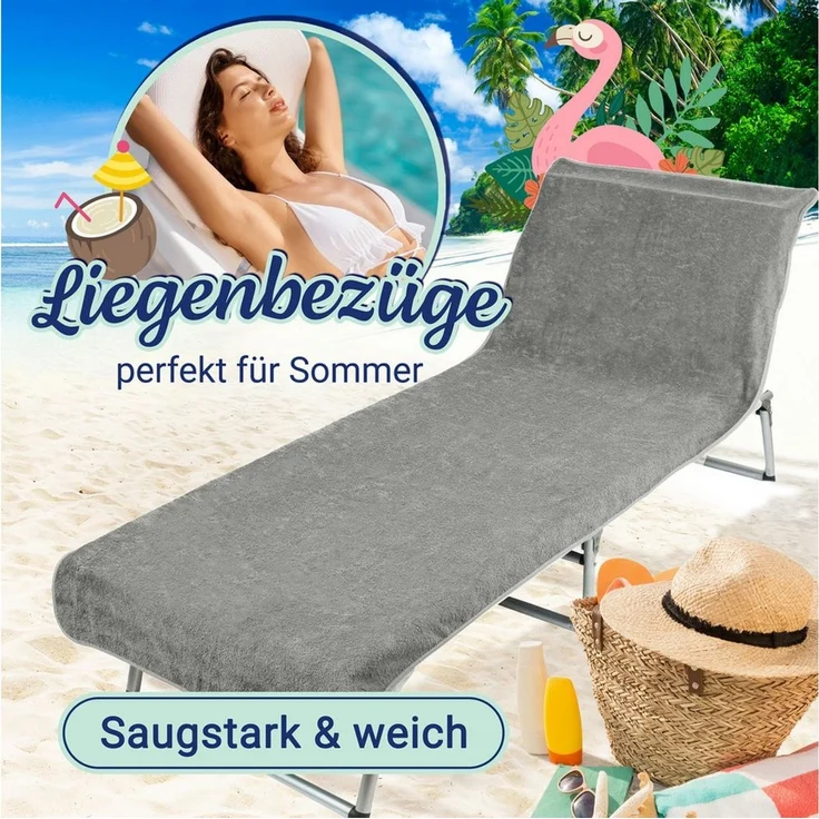 ZOLLNER Liegenbezug Frottee für Gartenliege, 100% Baumwolle, 75x215 cm, hellgrau – Bild 3