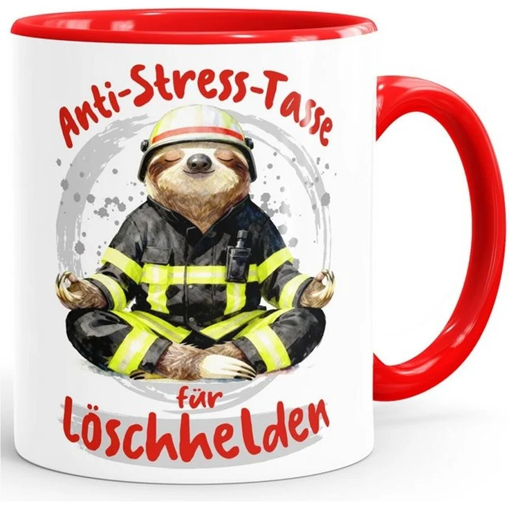 MoonWorks Tasse Kaffee-Tasse Geschenk Feuerwehrmänner Anti Stress Bürotasse Faultier, Keramik – Bild 4
