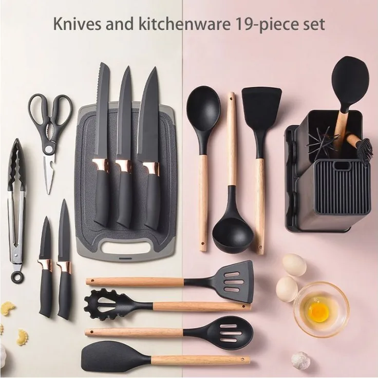 FANNOU Kochbesteck-Set, 19-tlg Silikon-Küchenutensilien Set, hitzebeständig, antihaftend